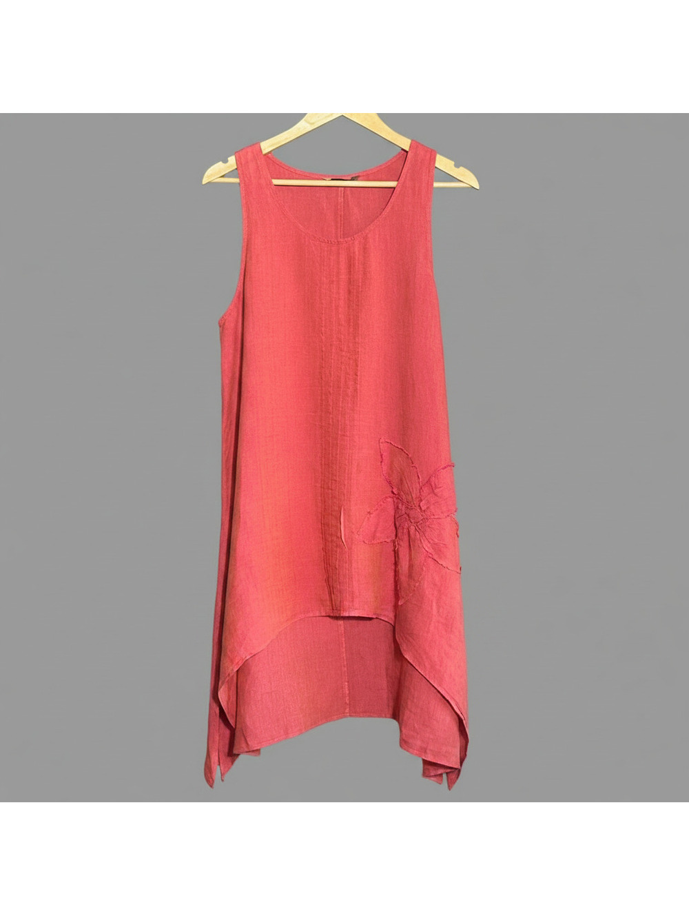Chalet Women Coral Lagenlook Linen Sleeveless Asymmetric Dress Small Tomato Girl